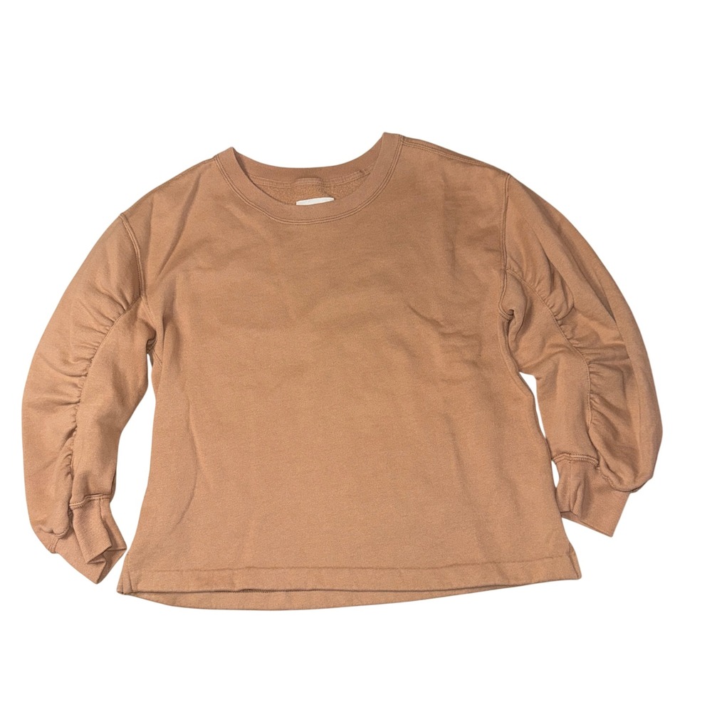 Abercrombie & Fitch Sweatshirt Small Tan Ruched Sleeve Soft A&F Collection Crew